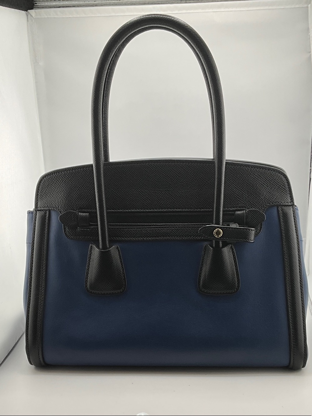 #R30 PRADA Milano Bicolour Saffiano Trimmed (Org $1,850USD) Canvas #Leather Bag - Picture 4 of 8